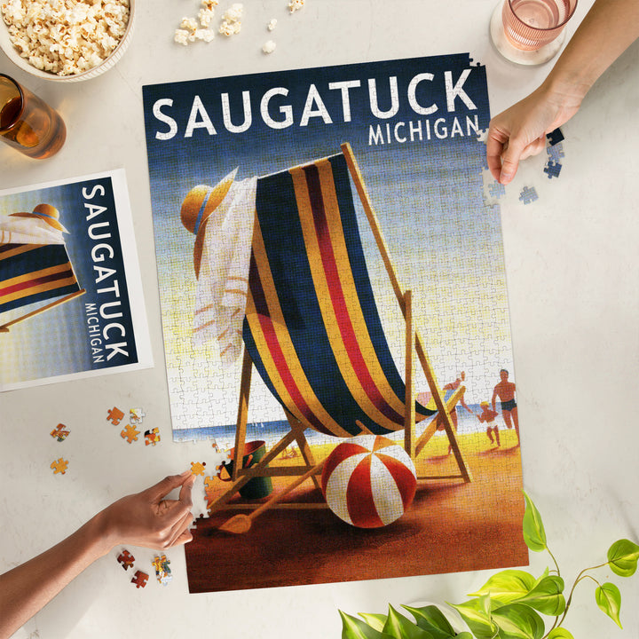 Saugatuck, Michigan, Beach Chair and Ball, Jigsaw Puzzle