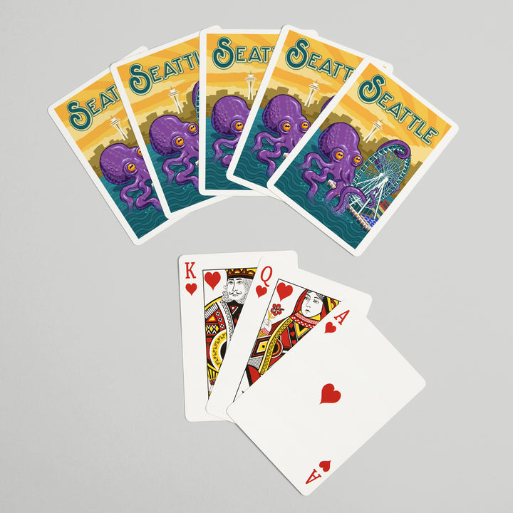 Playing Cards, Seattle, Washington, Giant Octopus, 52 Card Deck with Jokers in Box, Unique Art