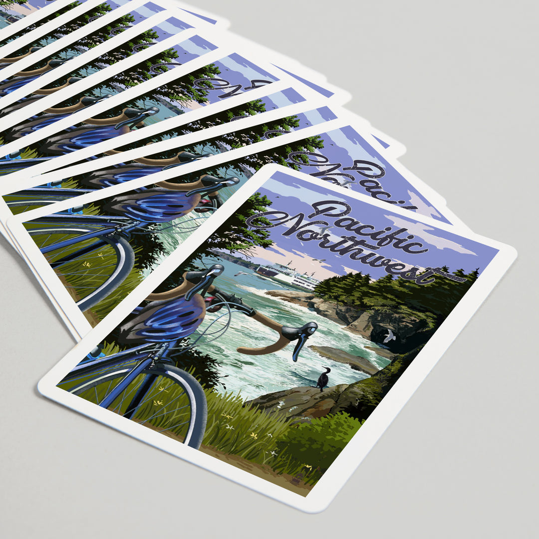 Playing Cards, Pacific Northwest, Bike and Ferry, 52 Card Deck with Jokers in Box, Unique Art