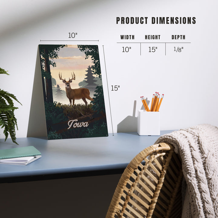 Iowa, Painterly, Deer and Sunrise, Wood Sign and Postcards