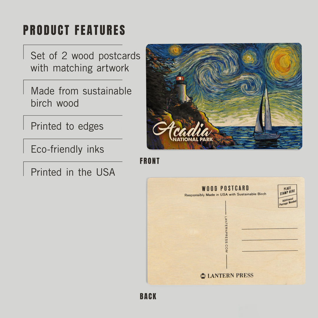 Acadia National Park, Maine, Starry Night, Wood Sign and Postcards