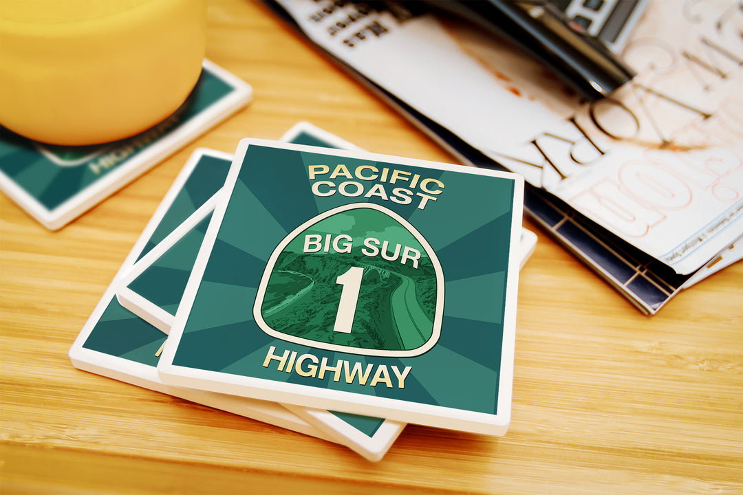 Highway 1, California, Big Sur, Pacific Coast Highway Sign, Coaster Set