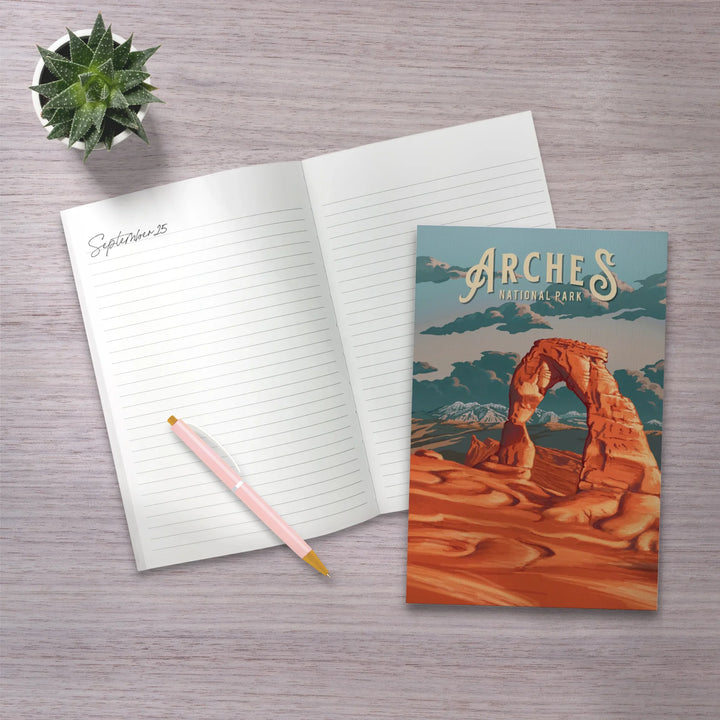 Lined 6x9 Journal, Arches National Park, Utah, Painterly National Park Series, Lay Flat, 193 Pages, FSC paper