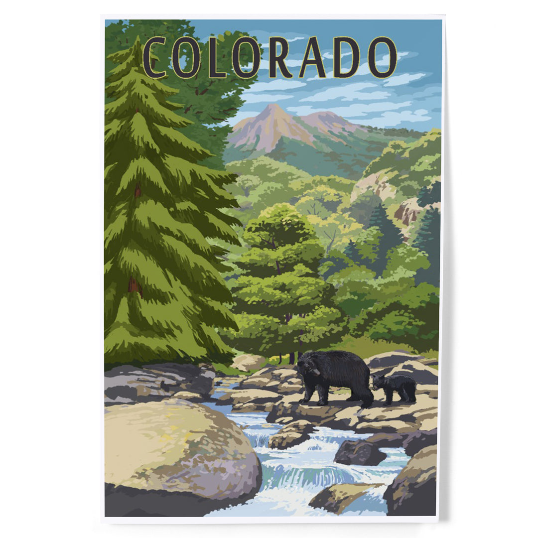 Denver, Colorado, Painterly, Bear at River, Art & Giclee Prints