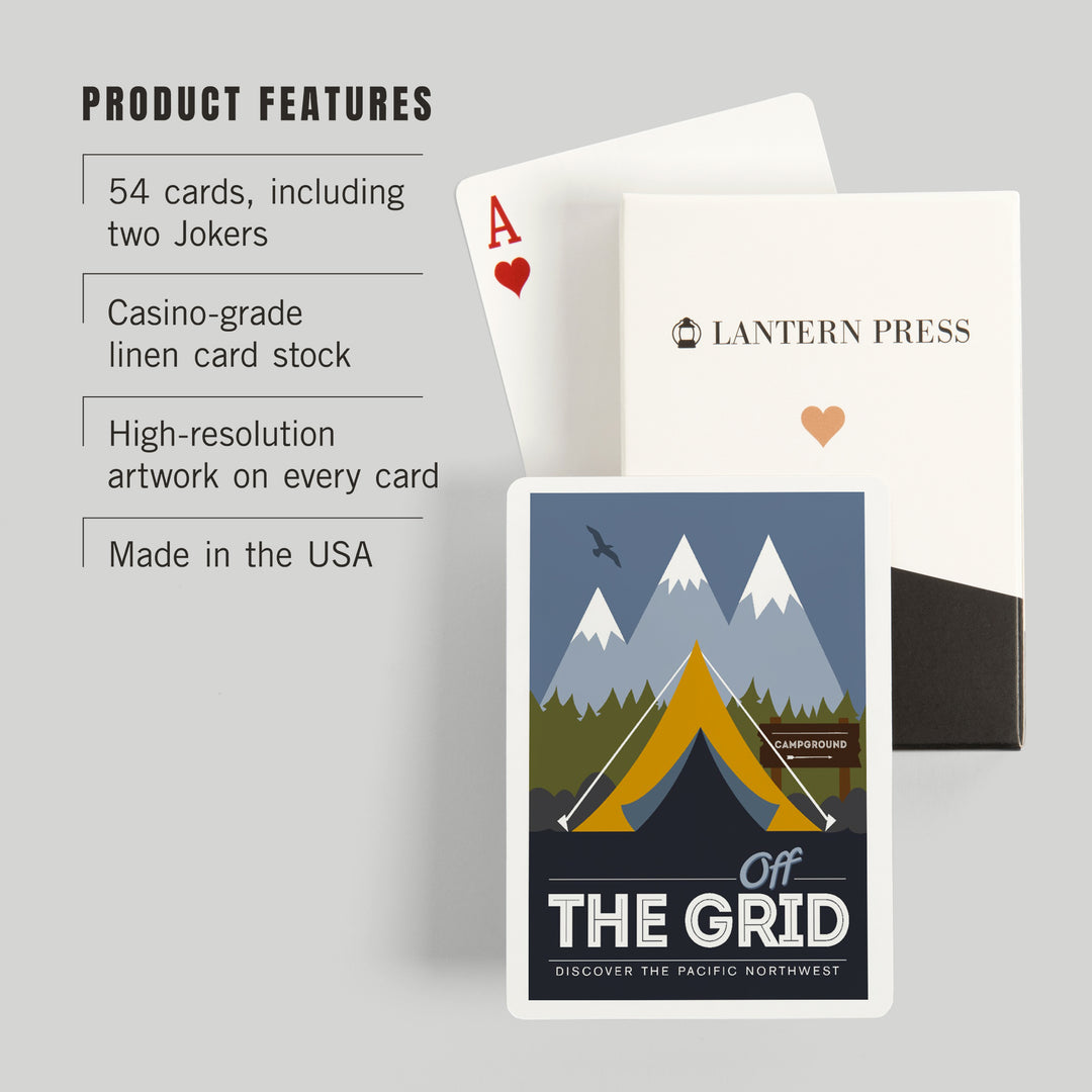 Playing Cards, Discover the Pacific Northwest, Off the Grid, Tent, 52 Card Deck with Jokers in Box, Unique Art