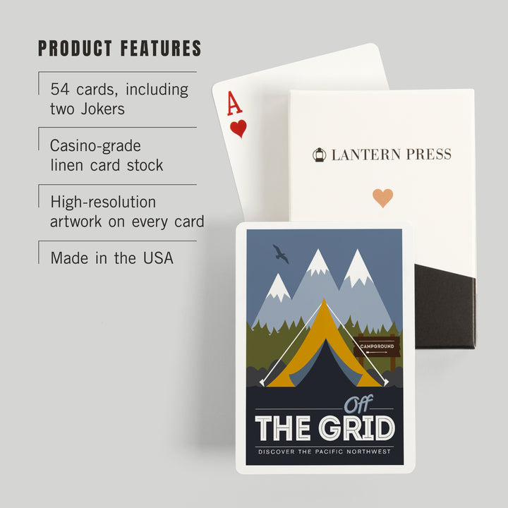 Playing Cards, Discover the Pacific Northwest, Off the Grid, Tent, 52 Card Deck with Jokers in Box, Unique Art