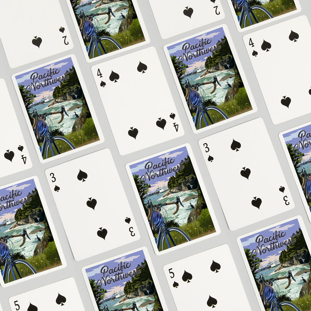 Playing Cards, Pacific Northwest, Bike and Ferry, 52 Card Deck with Jokers in Box, Unique Art