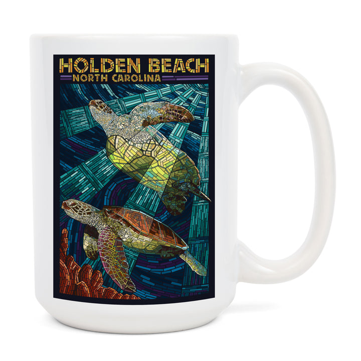 Holden Beach, North Carolina, Sea Turtle Paper Mosaic, Lantern Press Poster, Ceramic Mug