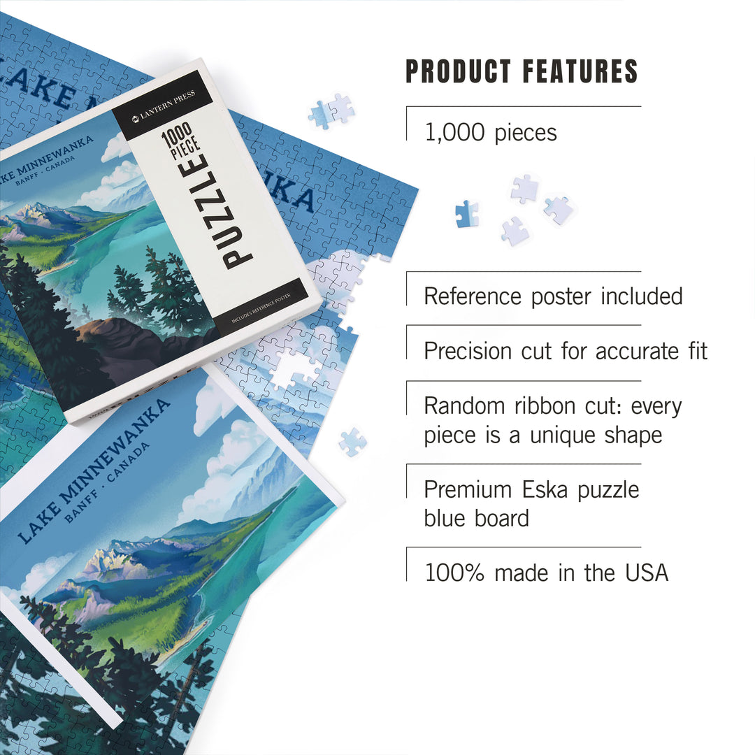 Banff, Canada, Lake Minnewanka, Lithograph, 1000 Piece Jigsaw Puzzle