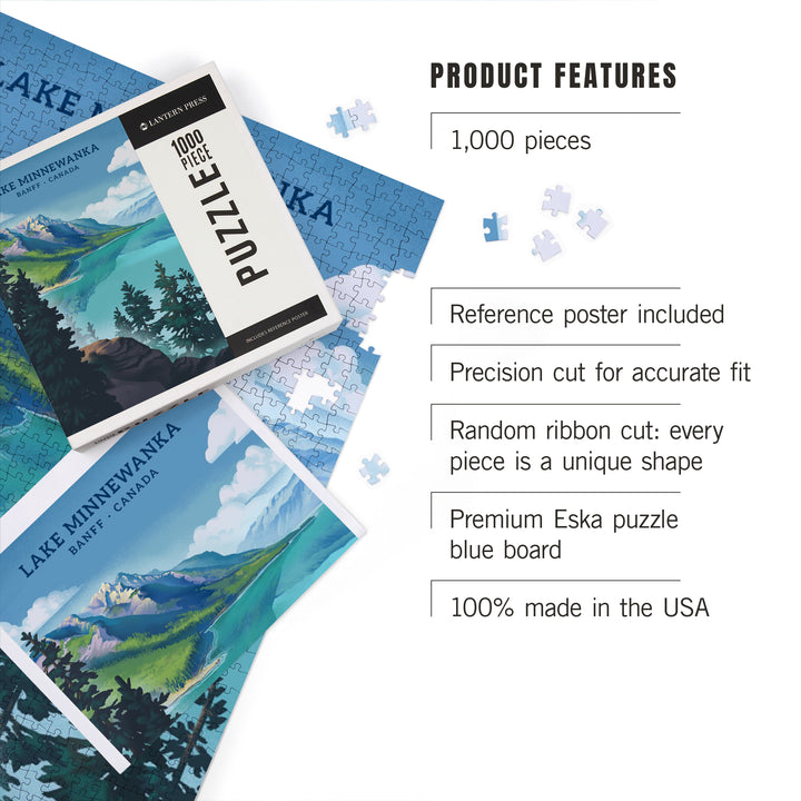 Banff, Canada, Lake Minnewanka, Lithograph, 1000 Piece Jigsaw Puzzle