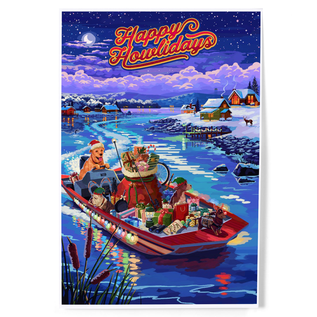 Happy Howlidays, Painterly, Santa Dog and Helpers, Art & Giclee Prints