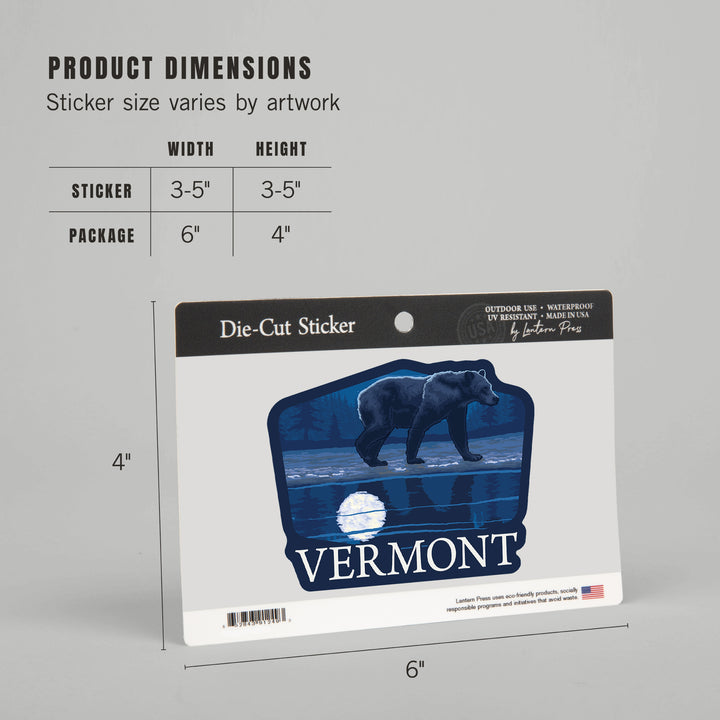 Vermont, Bear in Moonlight, Contour, Lantern Press Artwork, Vinyl Sticker