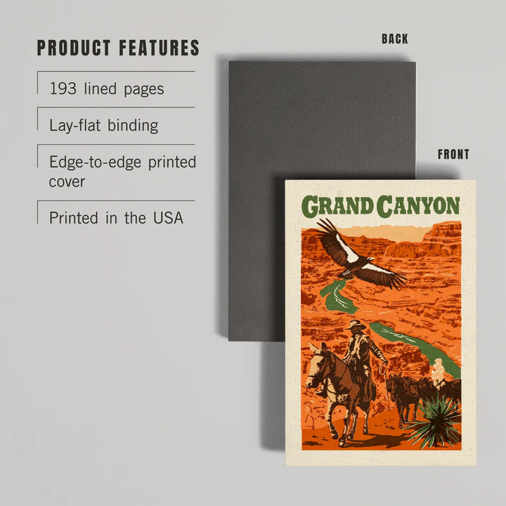 Lined 6x9 Journal, Grand Canyon National Park, Arizona, Woodblock, Lay Flat, 193 Pages, FSC paper