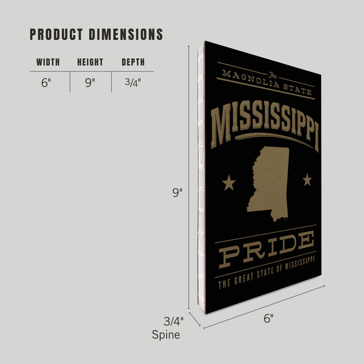 Lined 6x9 Journal, Mississippi State Pride, Gold on Black, Lay Flat, 193 Pages, FSC paper
