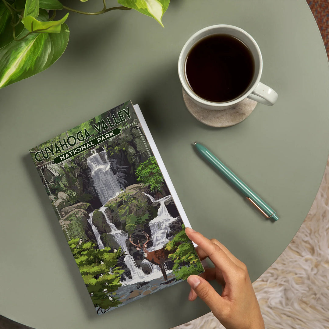 Lined 6x9 Journal, Cuyahoga Valley National Park, Ohio, Deer and Falls, Lay Flat, 193 Pages, FSC paper