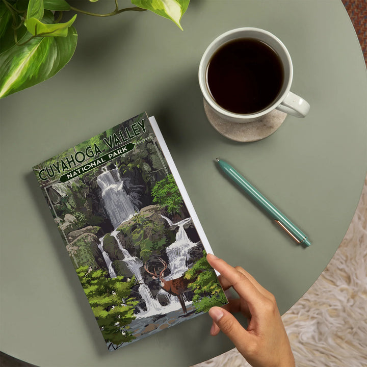 Lined 6x9 Journal, Cuyahoga Valley National Park, Ohio, Deer and Falls, Lay Flat, 193 Pages, FSC paper