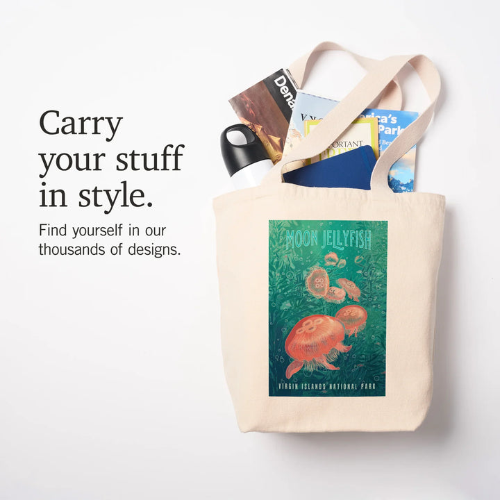 Virgin Islands National Park, Fluid Linework, Moon Jellyfish, Tote Bag