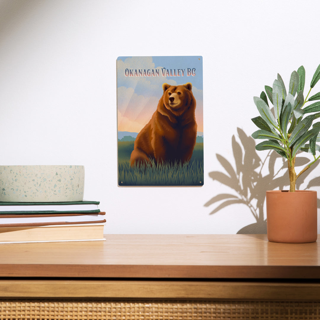 Okanagan Valley, British Columbia, Lithograph Wildlife Series, Grizzly Bear, Wood Signs and Postcards
