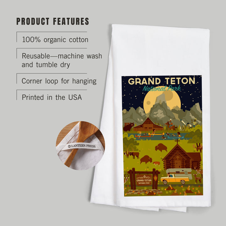 Grand Teton National Park, Wyoming, Nighttime Geometric, Organic Cotton Kitchen Tea Towels