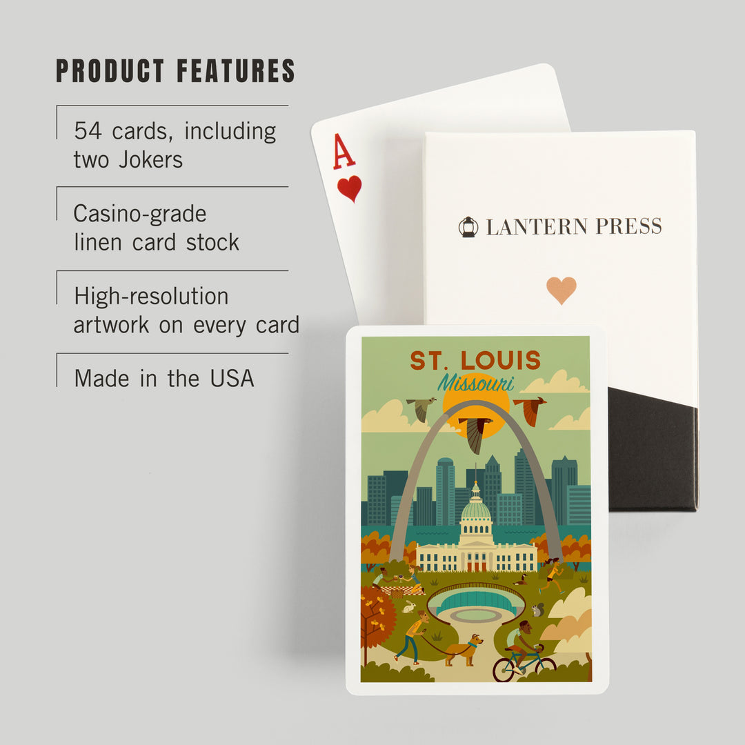 Playing Cards, St. Louis, Missouri, Geometric National Park Series, 52 Card Deck with Jokers in Box, Unique Art