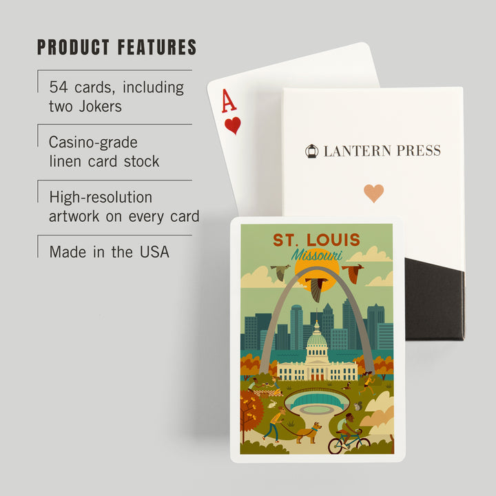 Playing Cards, St. Louis, Missouri, Geometric National Park Series, 52 Card Deck with Jokers in Box, Unique Art