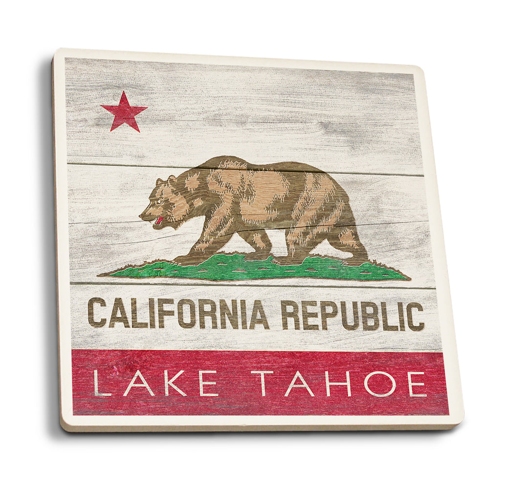 Lake Tahoe, California, Rustic California State Flag, Coaster Set