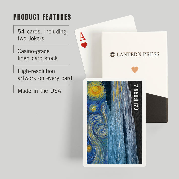 Playing Cards, California, Starry Night, Ocean, 52 Card Deck with Jokers in Box, Unique Art