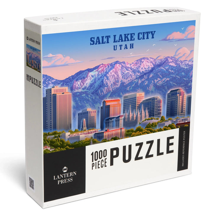 Salt Lake City, Utah, Lithograph, Skyline, 1000 Piece Jigsaw Puzzle