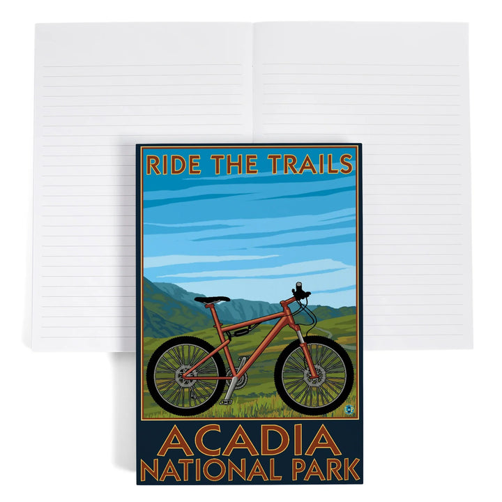 Lined 6x9 Journal, Acadia National Park, Maine, Bicycle Scene, Lay Flat, 193 Pages, FSC paper