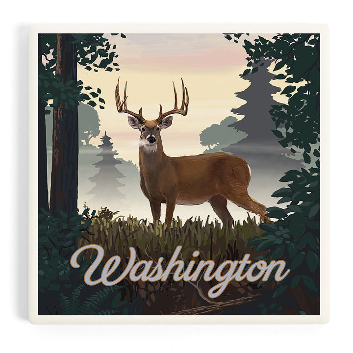 Washington, Painterly, Deer and Sunrise, Coasters