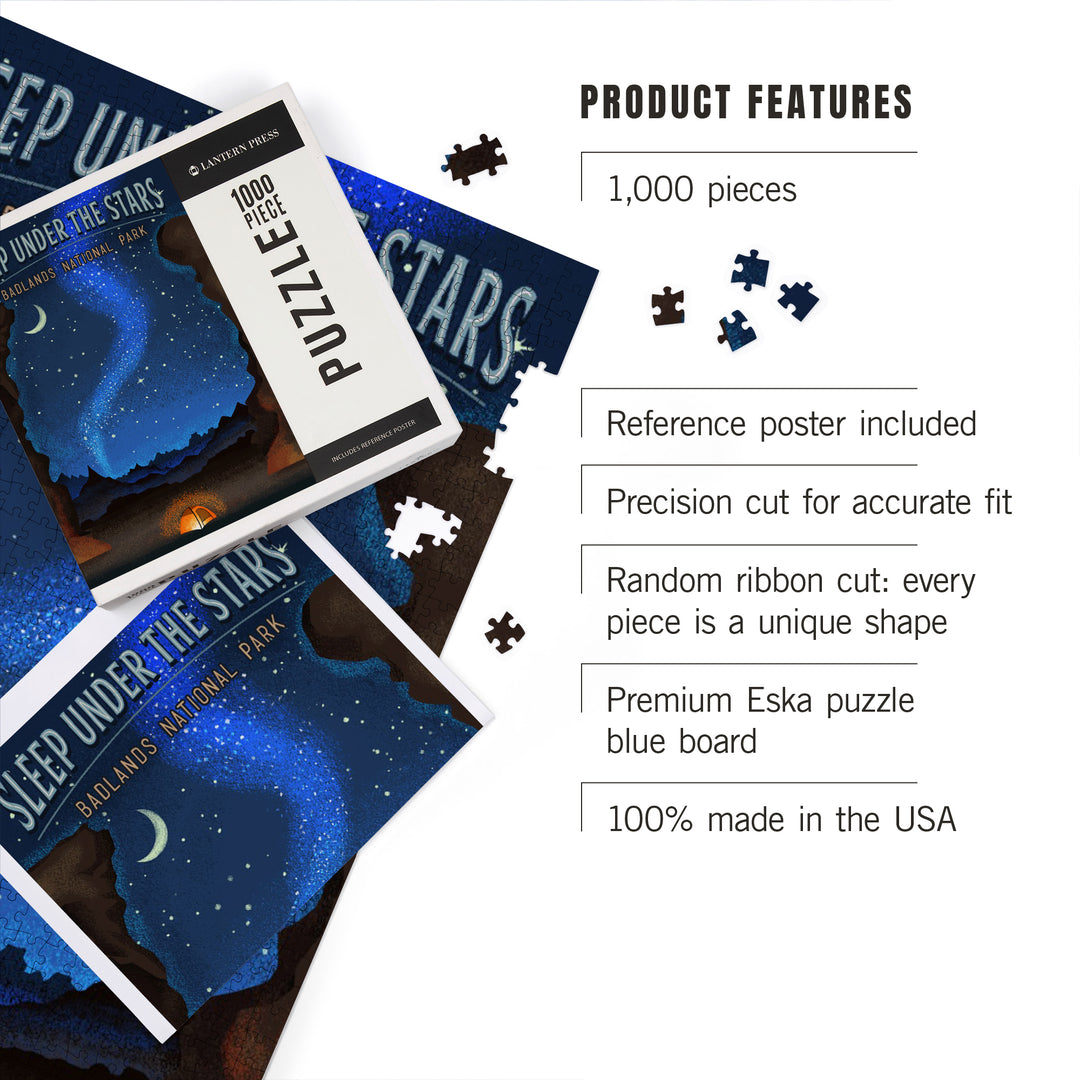 Badlands National Park, South Dakota, Sleep Under the Stars, Tent and Night Sky, Jigsaw Puzzle