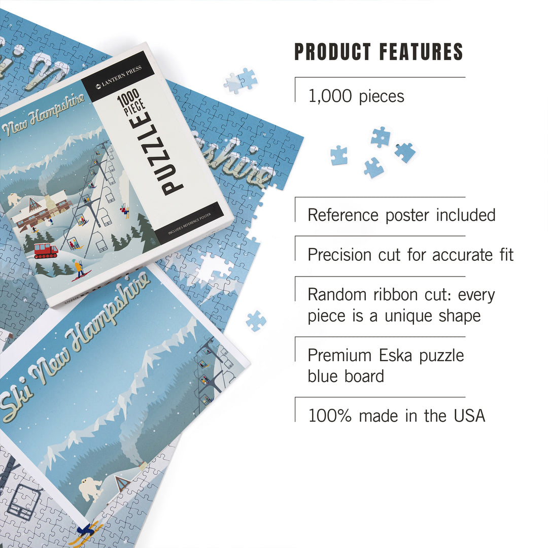 New Hampshire, Retro Ski Resort, 1000 Piece Jigsaw Puzzle