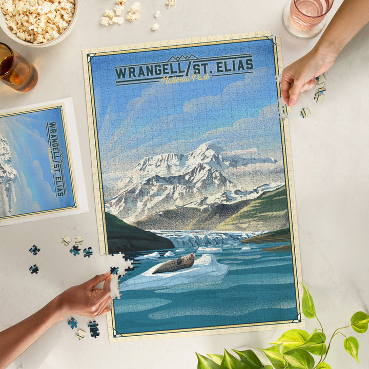 Wrangell-St Elias National Park and Preserve, Alaska, Lithograph, Jigsaw Puzzle