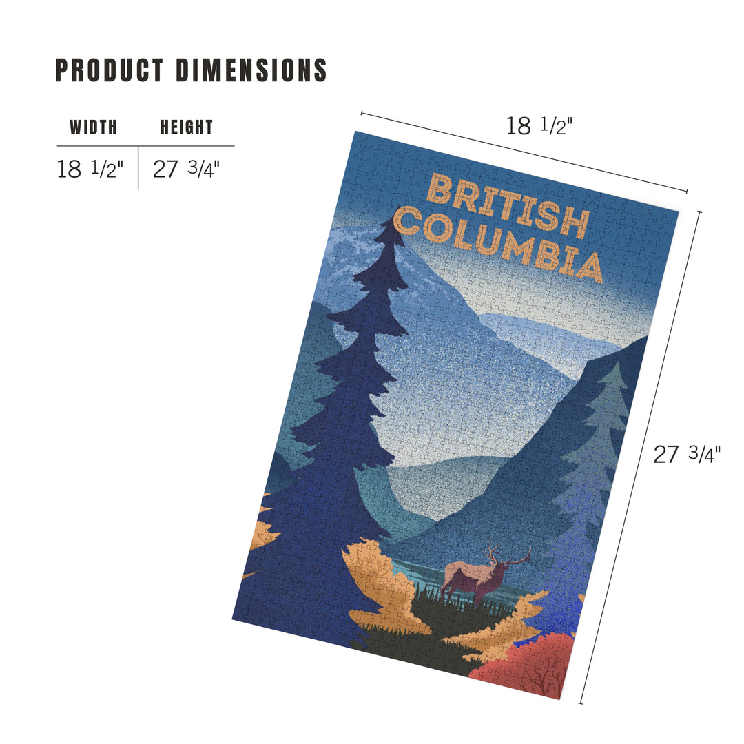 British Columbia, Lithograph, Elk and Mountains Scene, Jigsaw Puzzle