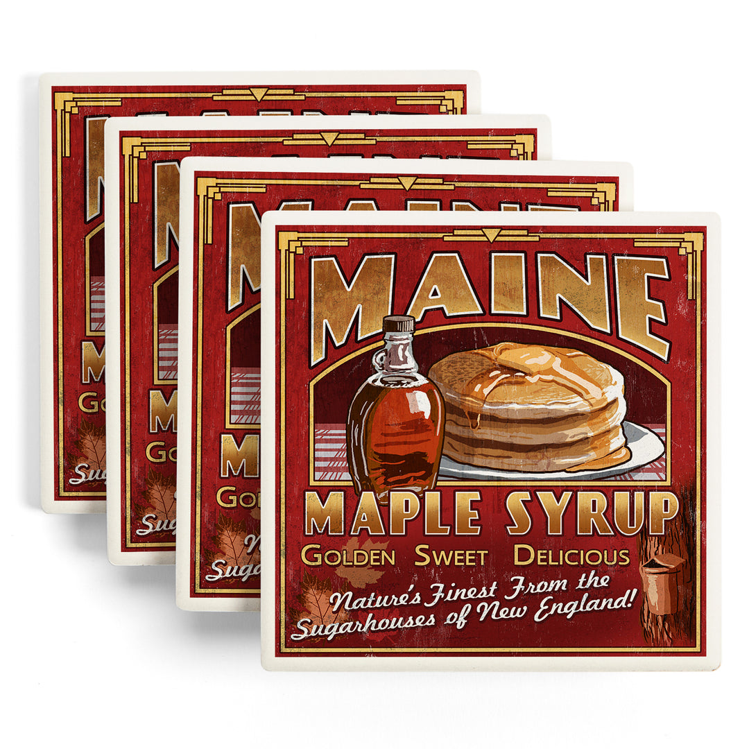 Maine, Maple Syrup Vintage Sign, Coasters