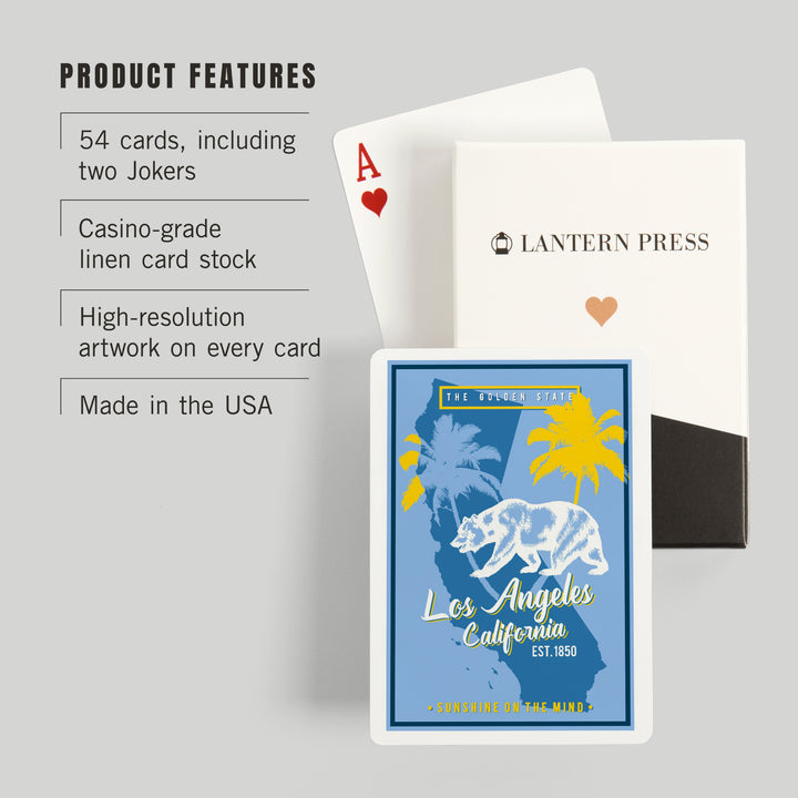 Playing Cards, Los Angeles, California, State Outline, Urban Traveler, Blue and Yellow, 52 Card Deck with Jokers in Box, Unique Art