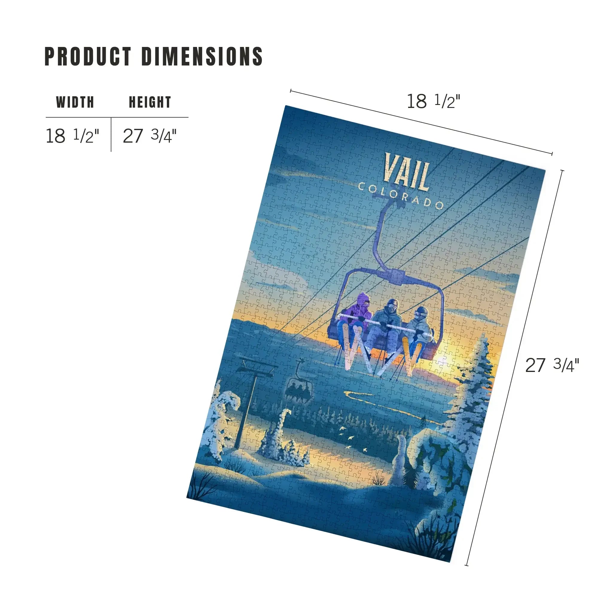 Vail, Colorado, Lithograph, Chairlift, 1000 piece jigsaw puzzle