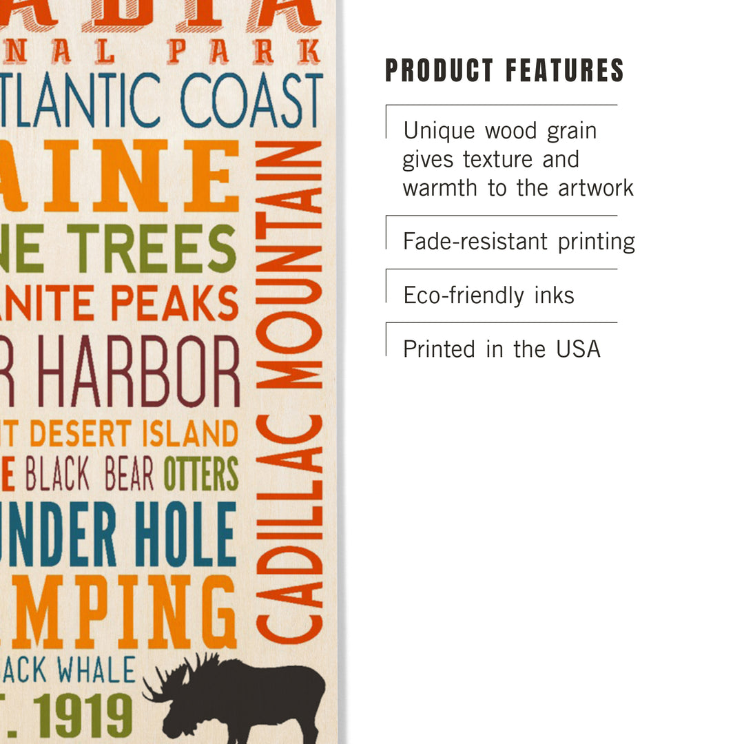 Acadia National Park, Maine, Typography, Wood Sign and Postcards