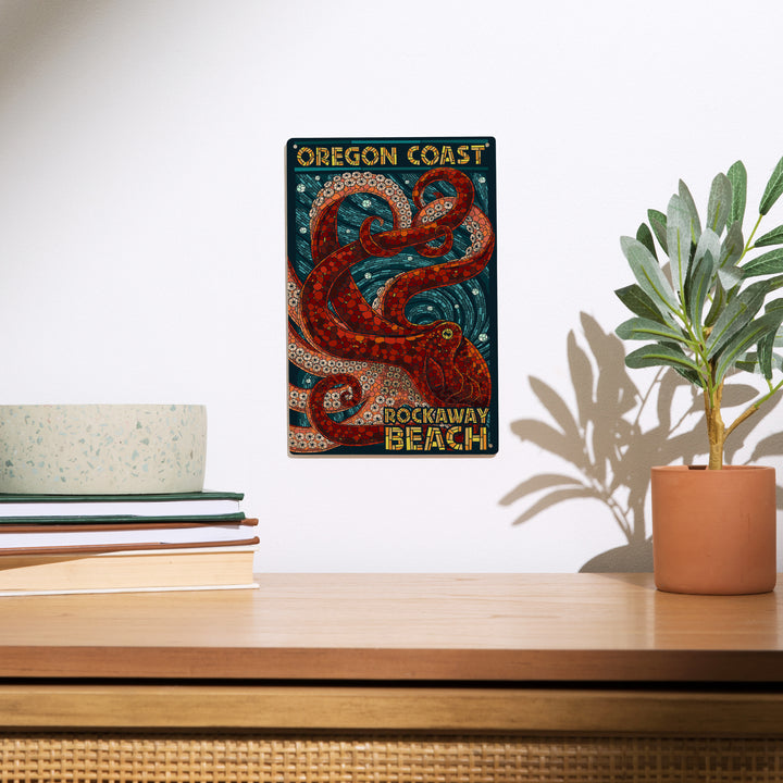 Rockaway Beach, Oregon, Mosaic Octopus, Lantern Press Poster, Wood Signs and Postcards