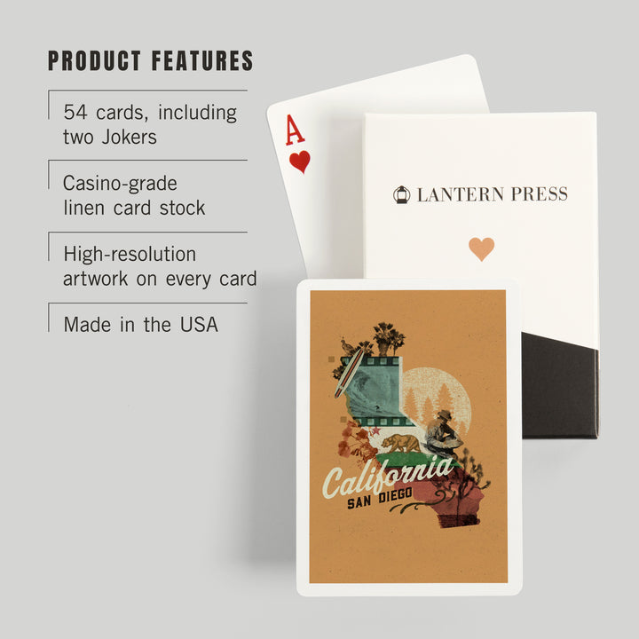 Playing Cards, San Diego, California, State Photomontage, State Series, 52 Card Deck with Jokers in Box, Unique Art