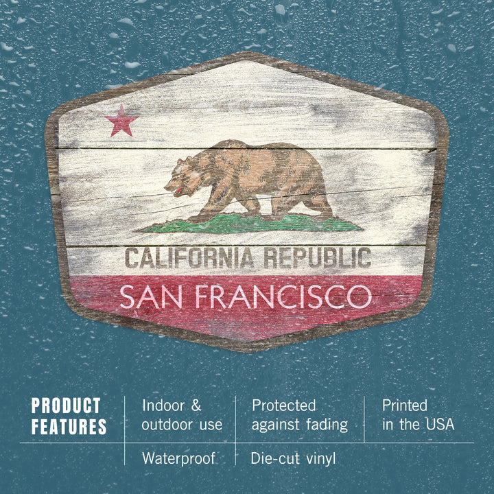 San Francisco, California, State Flag, Rustic, Contour, Vinyl Sticker