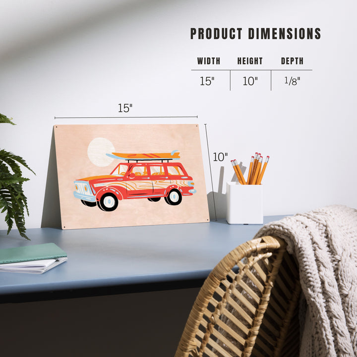 Secret Surf Spot, Woody Wagon With Surfboards, Wood Sign and Postcards