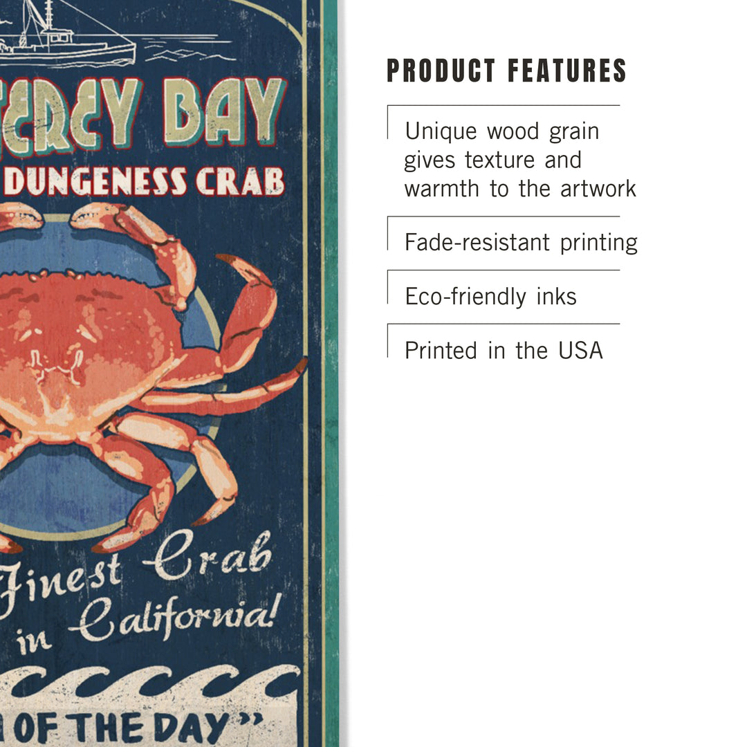 Monterey Bay, California, Dungeness Crab, Vintage, Wood Sign and Postcards