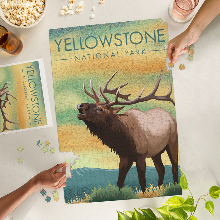 Yellowstone National Park, Elk, Lithograph, Jigsaw Puzzle