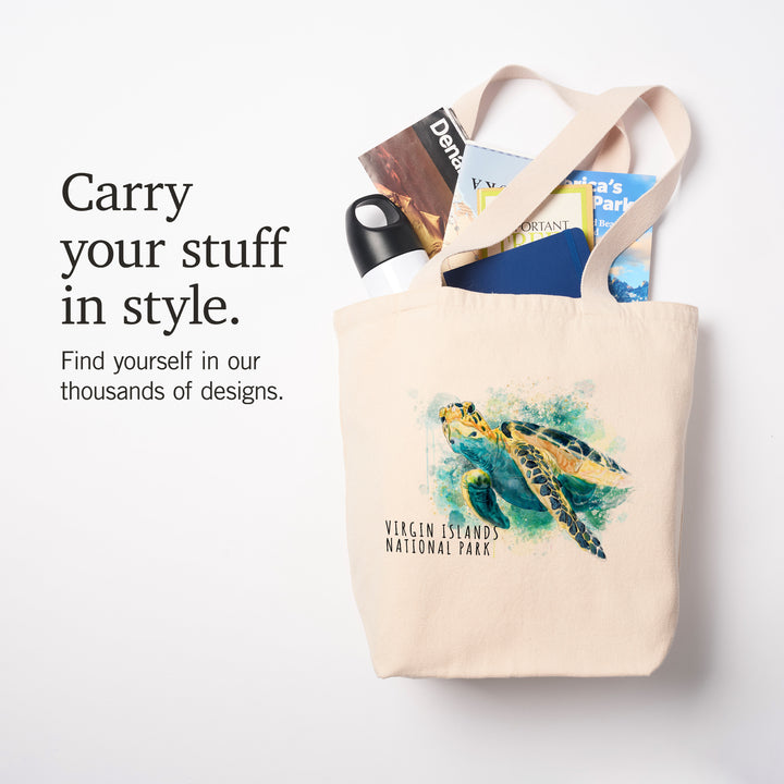 Virgin Islands National Park, Sea Turtle, Watercolor, Tote Bag
