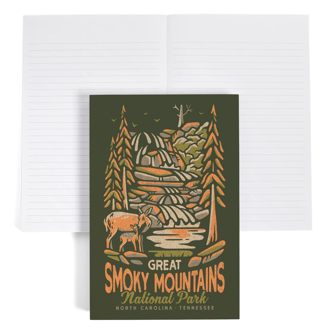 Lined 6x9 Journal, Great Smoky Mountains National Park, North Carolina, Distressed Vector, Lay Flat, 193 Pages, FSC paper