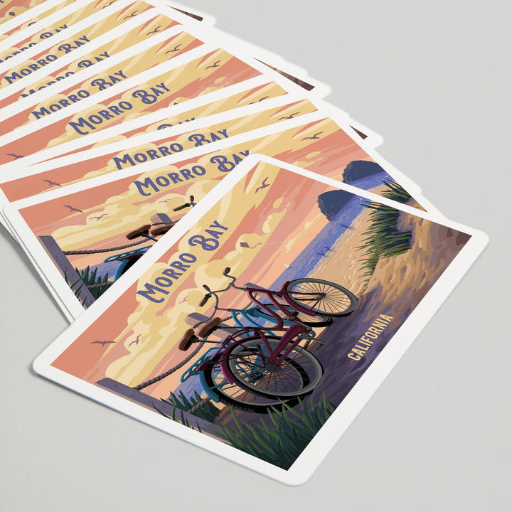 Playing Cards, Morro Bay, California, Painterly, The Beach Is Calling, Beach Bikes, 52 Card Deck with Jokers in Box, Unique Art