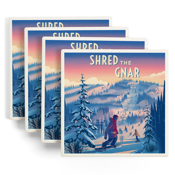 Shred the Gnar, Snowboarding,, Coaster Set