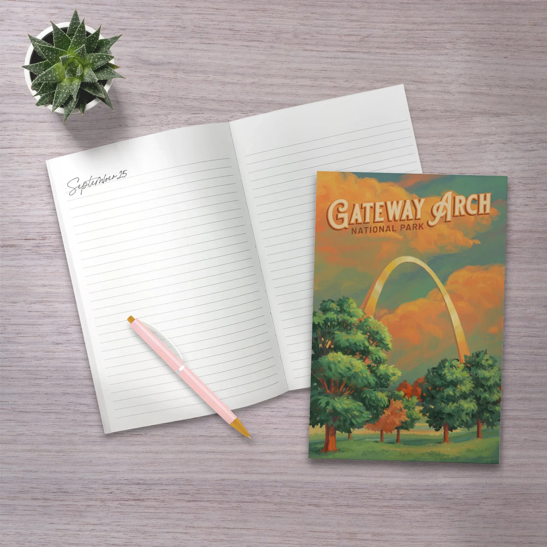 Lined 6x9 Journal, Gateway Arch National Park, Missouri, Oil Painting, Lay Flat, 193 Pages, FSC paper