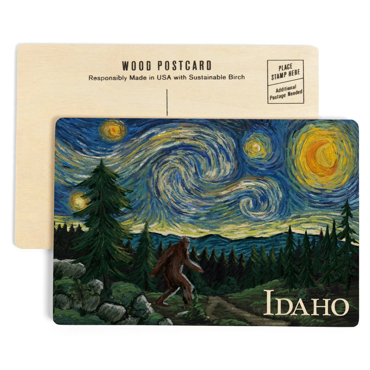 Idaho, Bigfoot, Starry Night, Wood Sign and Postcards